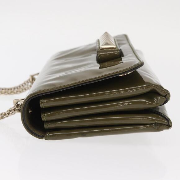 VALENTINO Studs Chain Shoulder Bag Enamel Khaki Gold Auth bs31799 - Picture 4 of 16